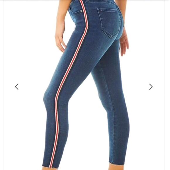 Forever 21 Side Stripe High Rise Skinny Jeans Size 26 Blue Red Black Stripe - Picture 11 of 11
